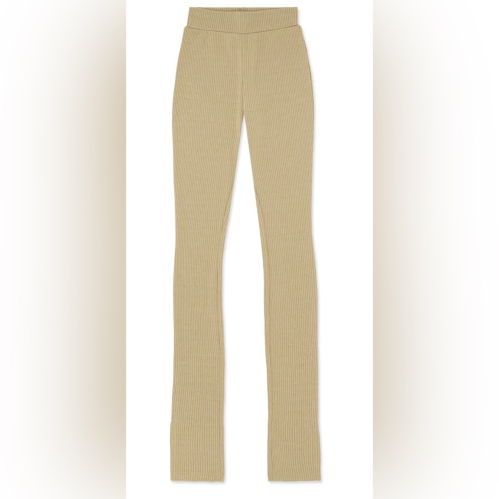 Ribbed Beige Flare Knit Pants